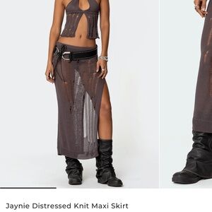 Edikted Distressed Knit Maxi Skirt - Dark Gray